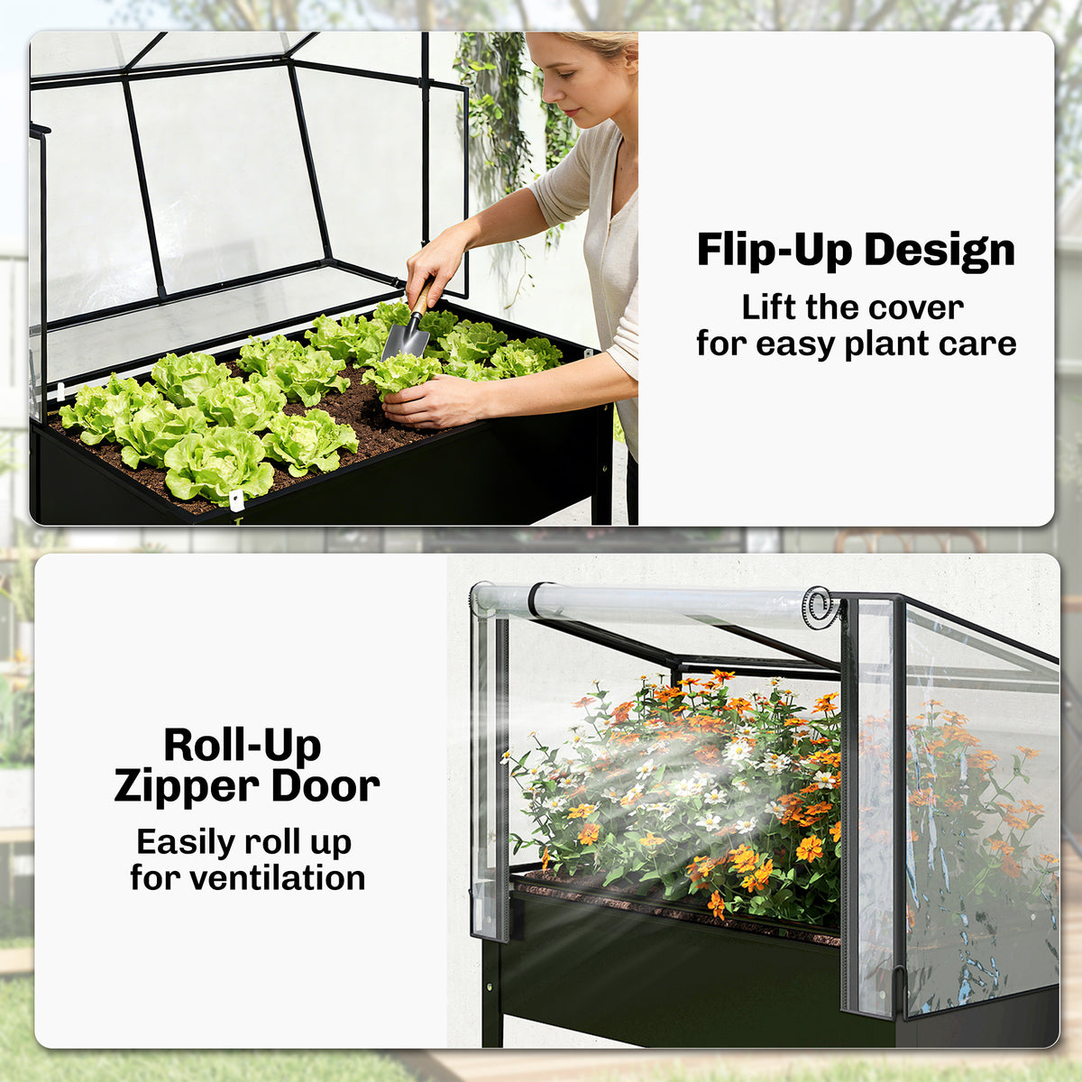 Supplier image showing the flip-up cover and roll-up zipper door