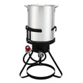 Thirty-quart turkey fryer pot on a cast-iron burner stand