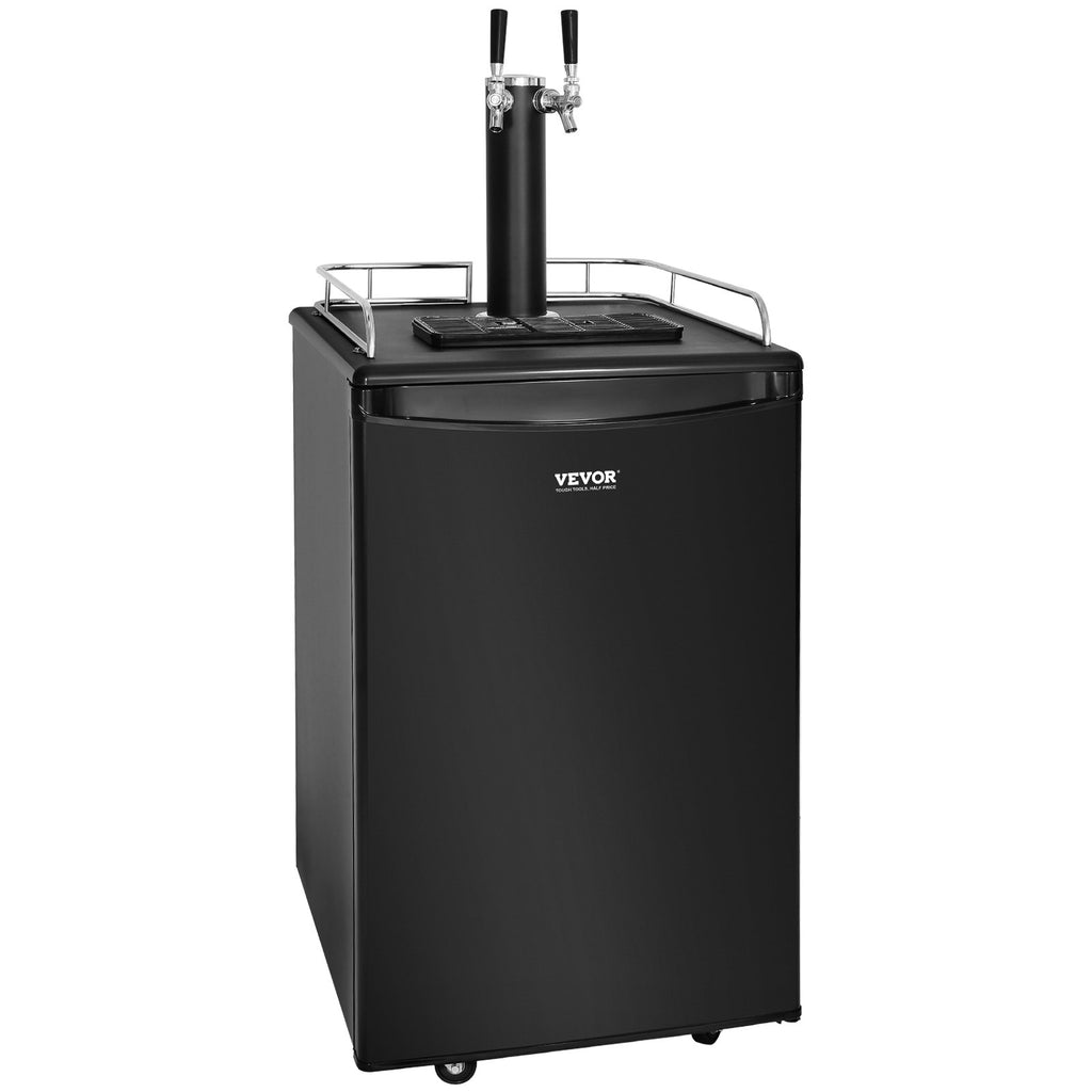 Black kegerator with dual tap tower