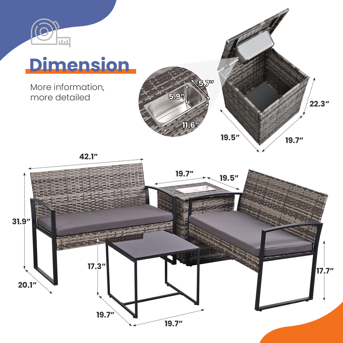 Supplier dimension diagram for the four pieces