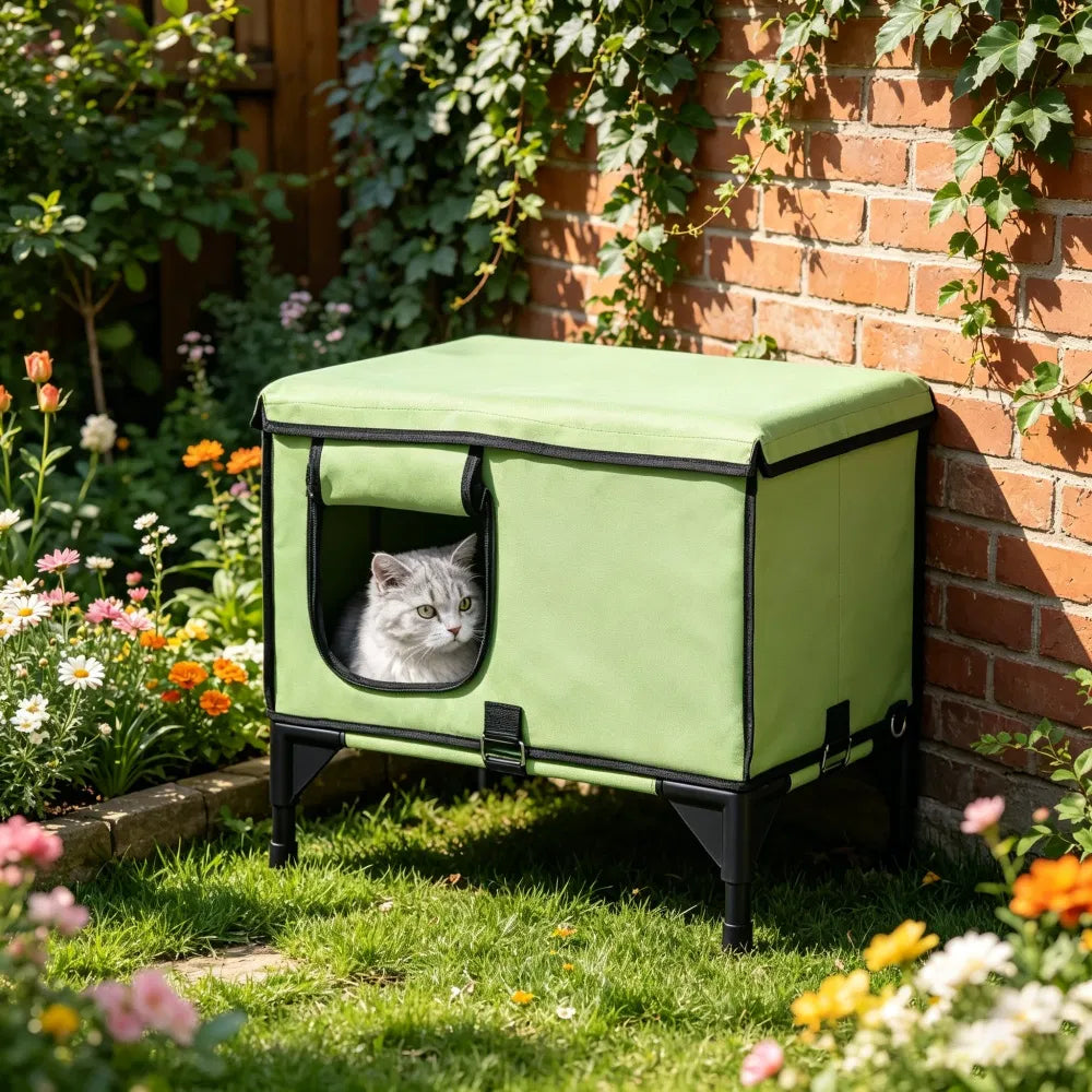 Cat house in a garden setting