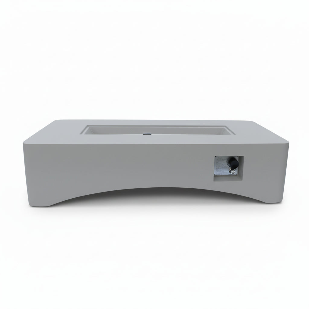 56-inch light grey concrete propane fire table with lava rock
