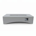 56-inch light grey concrete propane fire table with lava rock