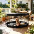 Octagonal pet playpen with a dog inside on a patio