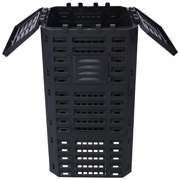 The bin with its lid flaps open