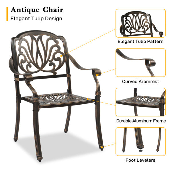 Cast aluminum chair armrest and back detail