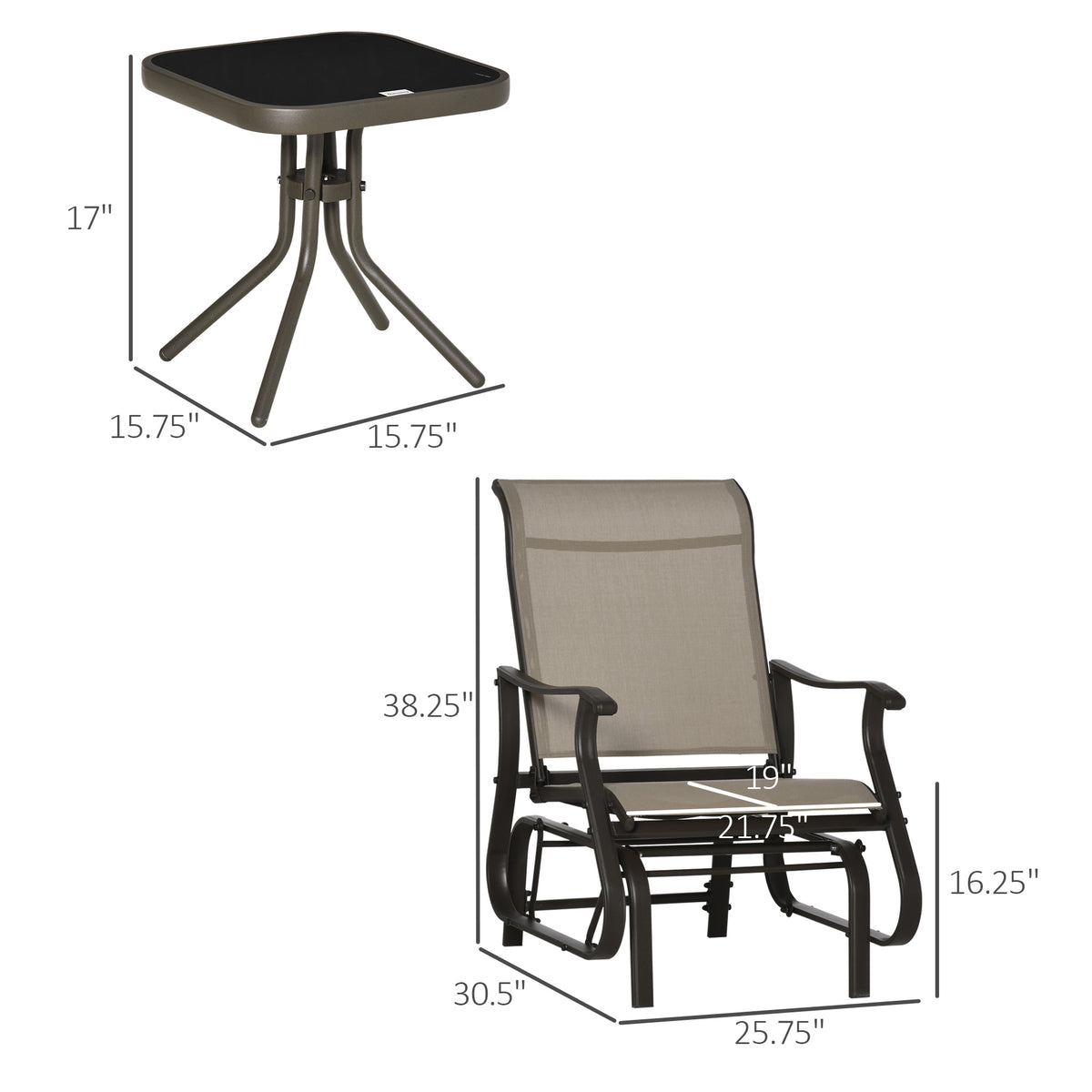 Outdoor gliding chair, angled view