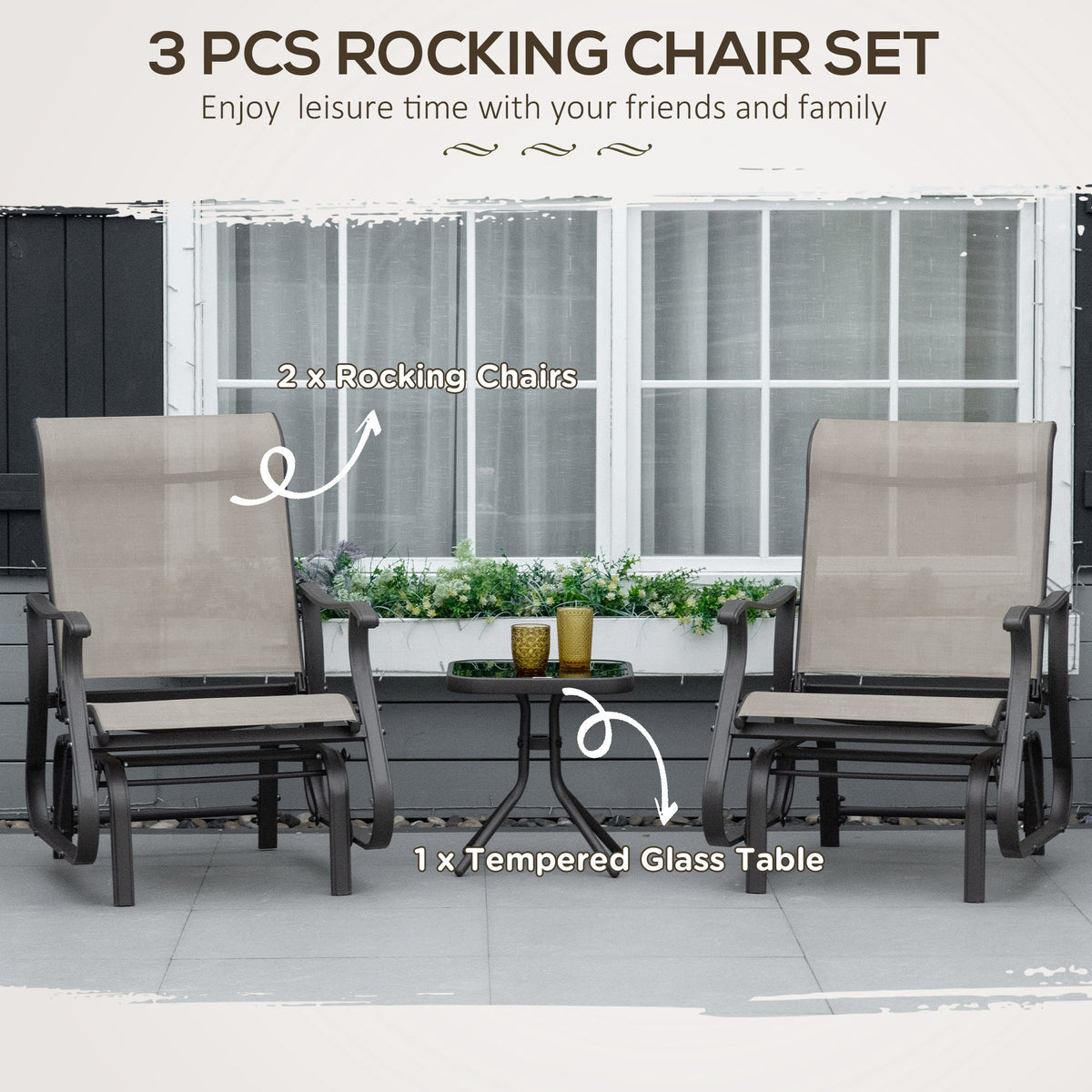 Glider set tea table with tempered glass top