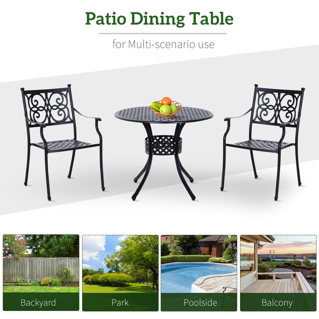 Cast aluminum patio table in an outdoor setting