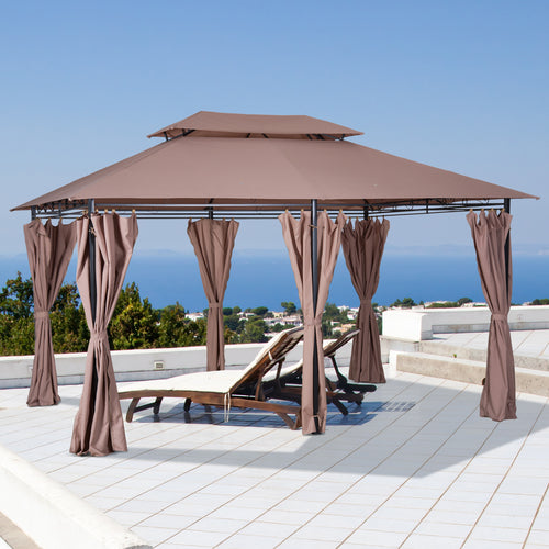 Ten by thirteen foot soft-top gazebo with curtains and vented roof