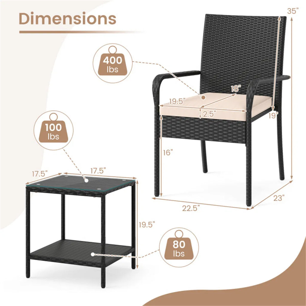 Dimension diagram for the chairs and two-tier side table