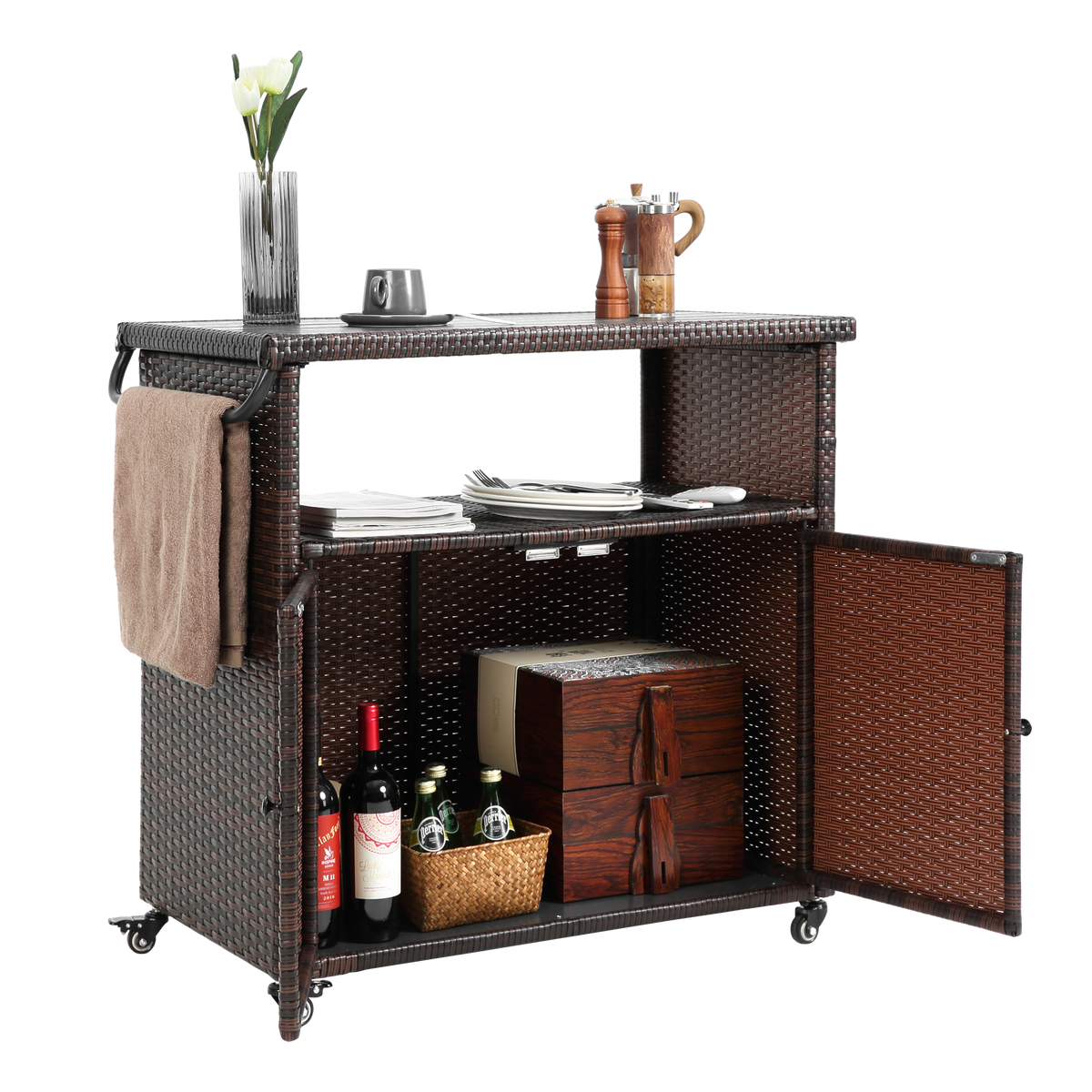 Bar cart counter top and shelving