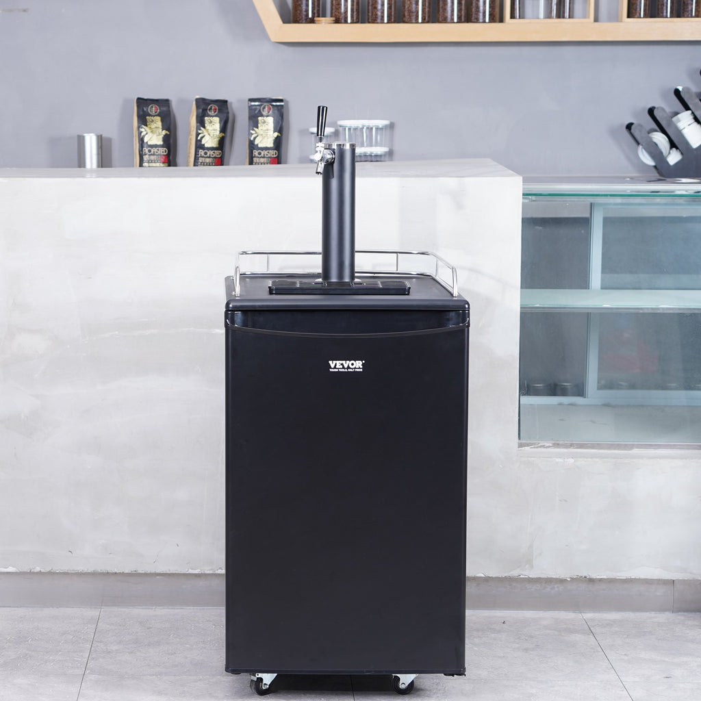 Kegerator shown in a kitchen