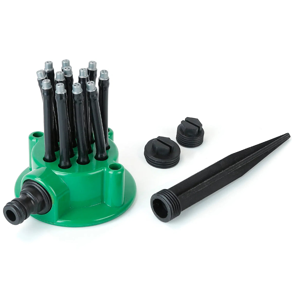 The sprinkler with its ground spike and fittings