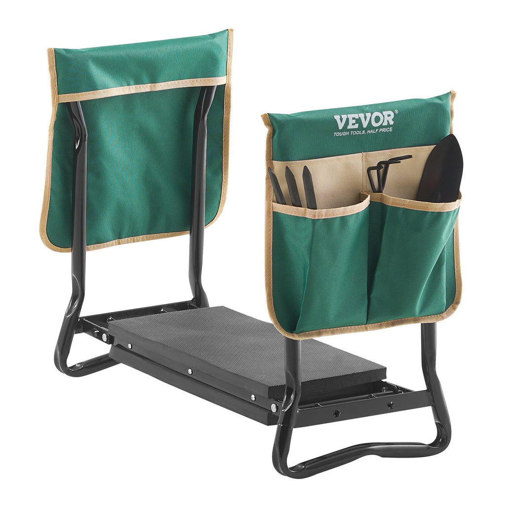 Garden kneeler with pouches attached