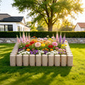 Faux wood log edging around a flower bed on a lawn