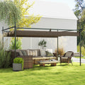 Retractable pergola canopy over patio seating on a lawn