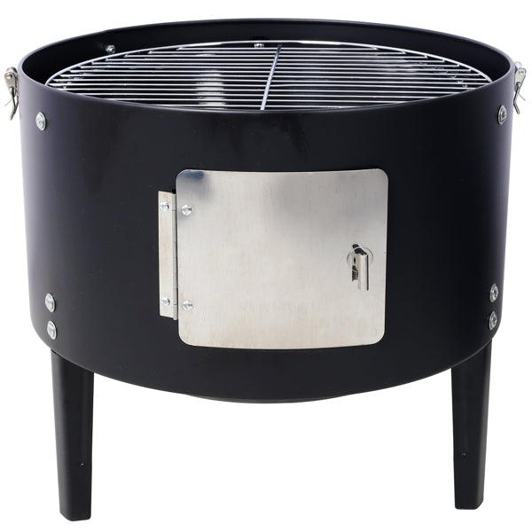 Charcoal smoker with lid removed