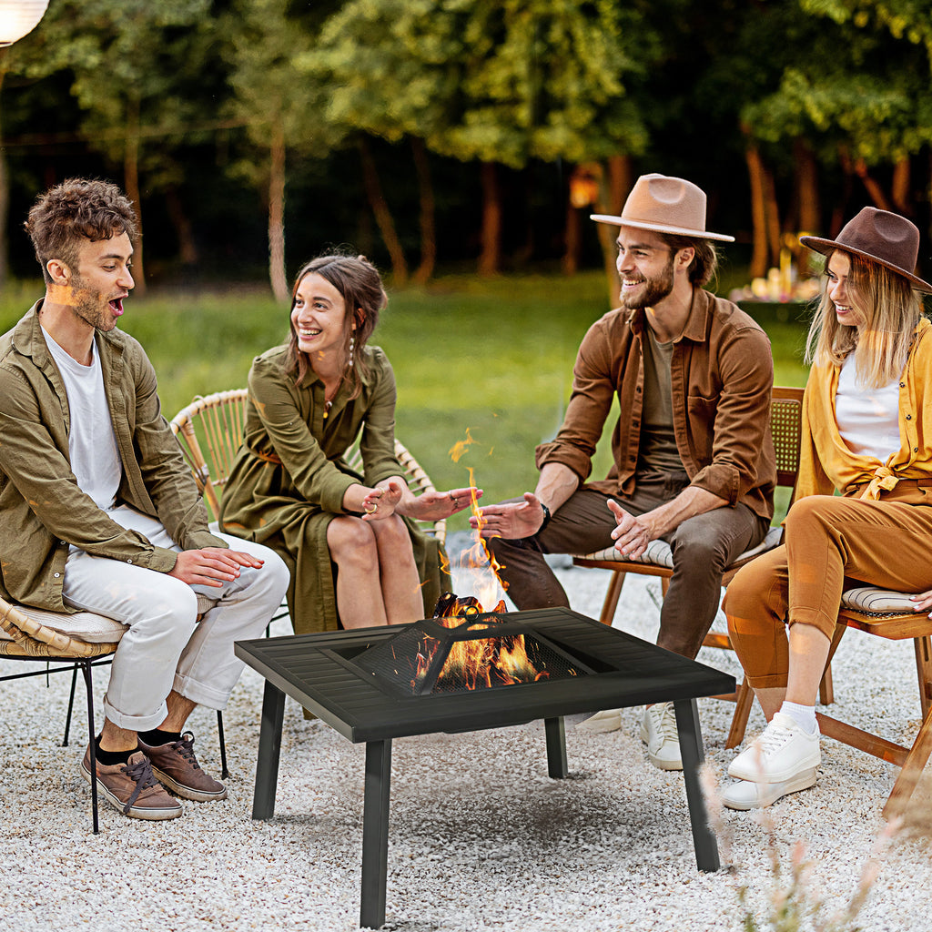 Fire pit with poker and waterproof cover