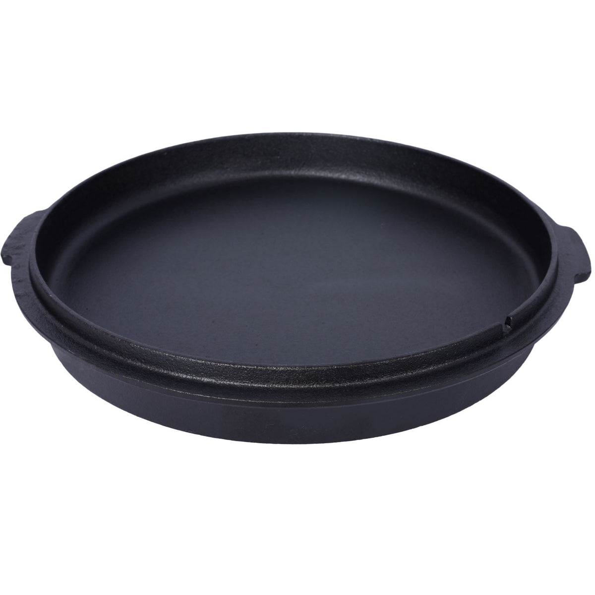 Underside of the lid turned over, showing the flat griddle surface and side handles