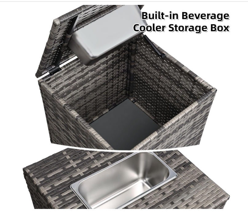 Supplier view of the built-in beverage cooler box with the lid off