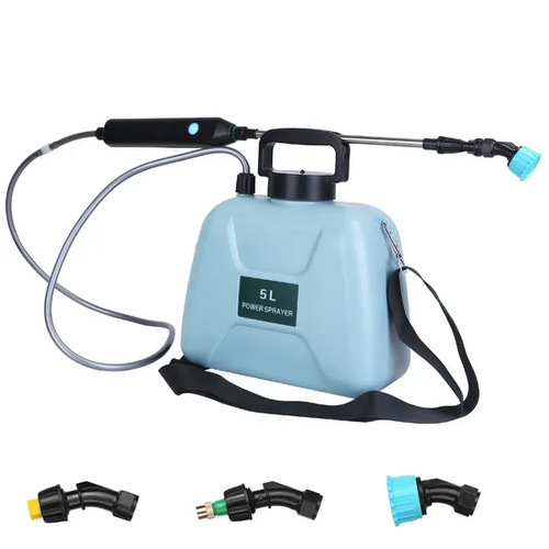 The sprayer with hose and shoulder strap