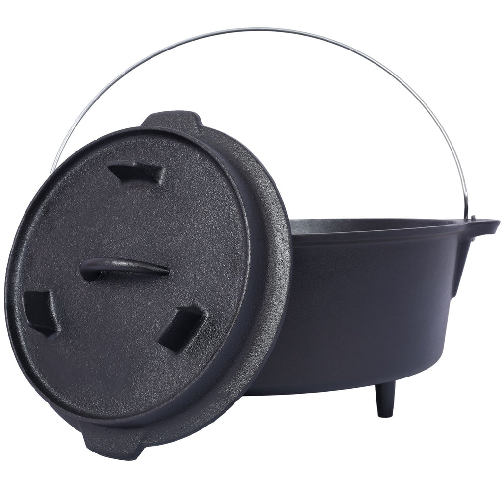 Deep steel campfire cooking pot on three legs