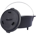 Deep steel campfire cooking pot on three legs