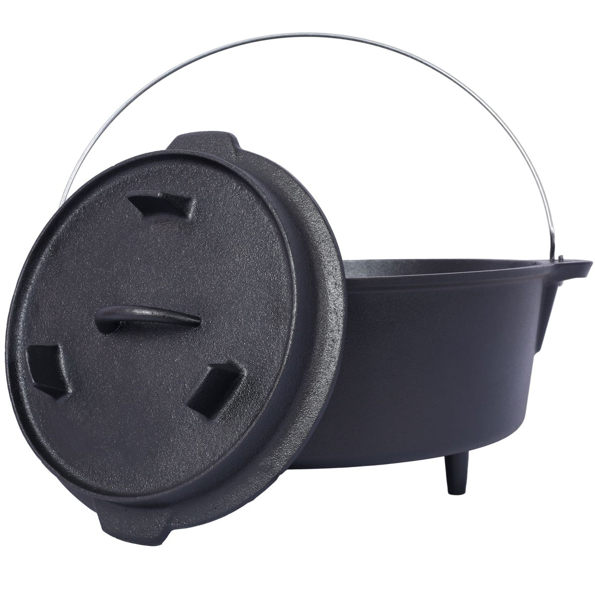 Deep steel campfire cooking pot on three legs