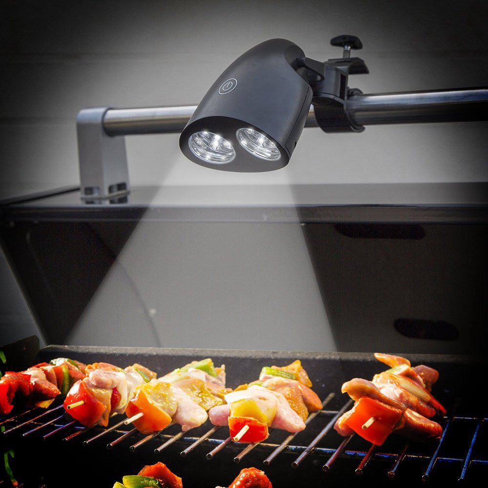 Clamp-on LED barbecue grill light with adjustable neck