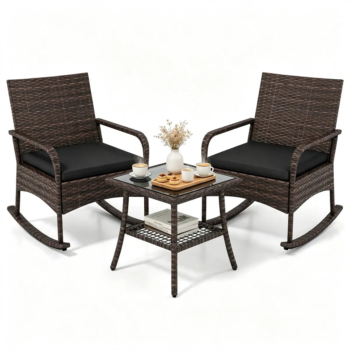 Same rocking chair set with black cushions