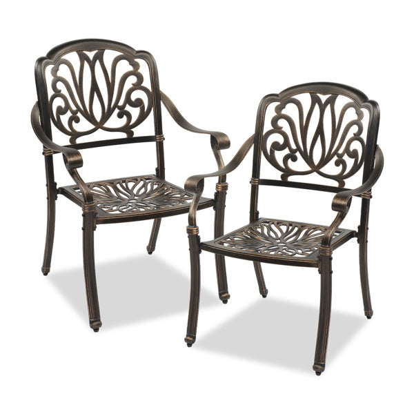 Cast aluminum patio chair, angled view