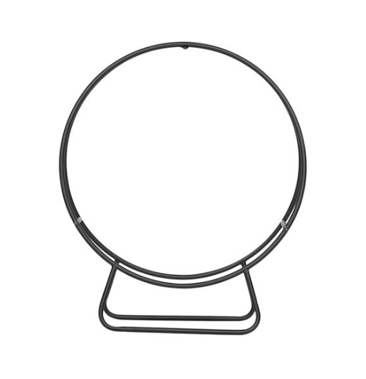 The empty rack on a white background, showing the round hoop and the flat welded foot it stands on