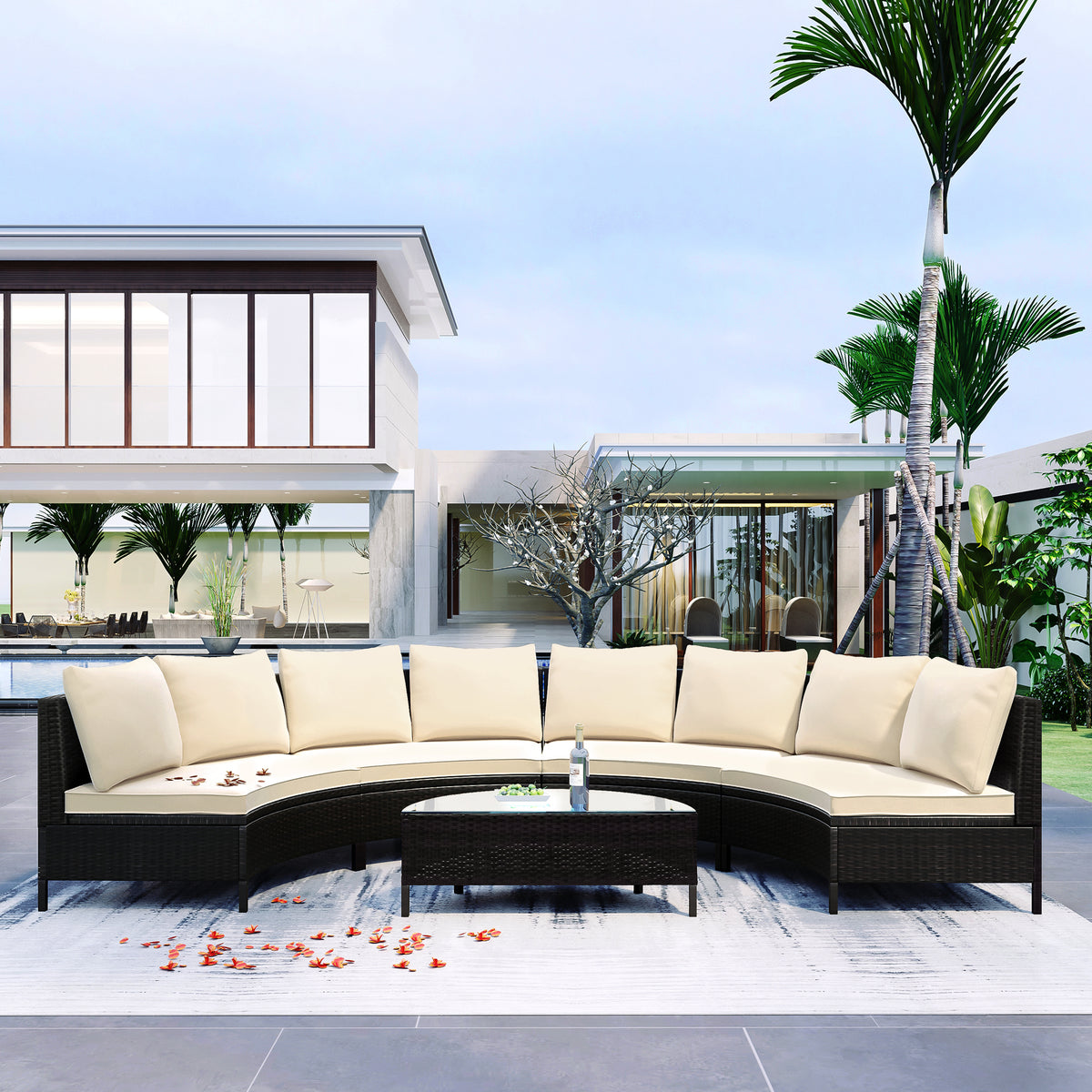 The same set with beige cushions on a terrace