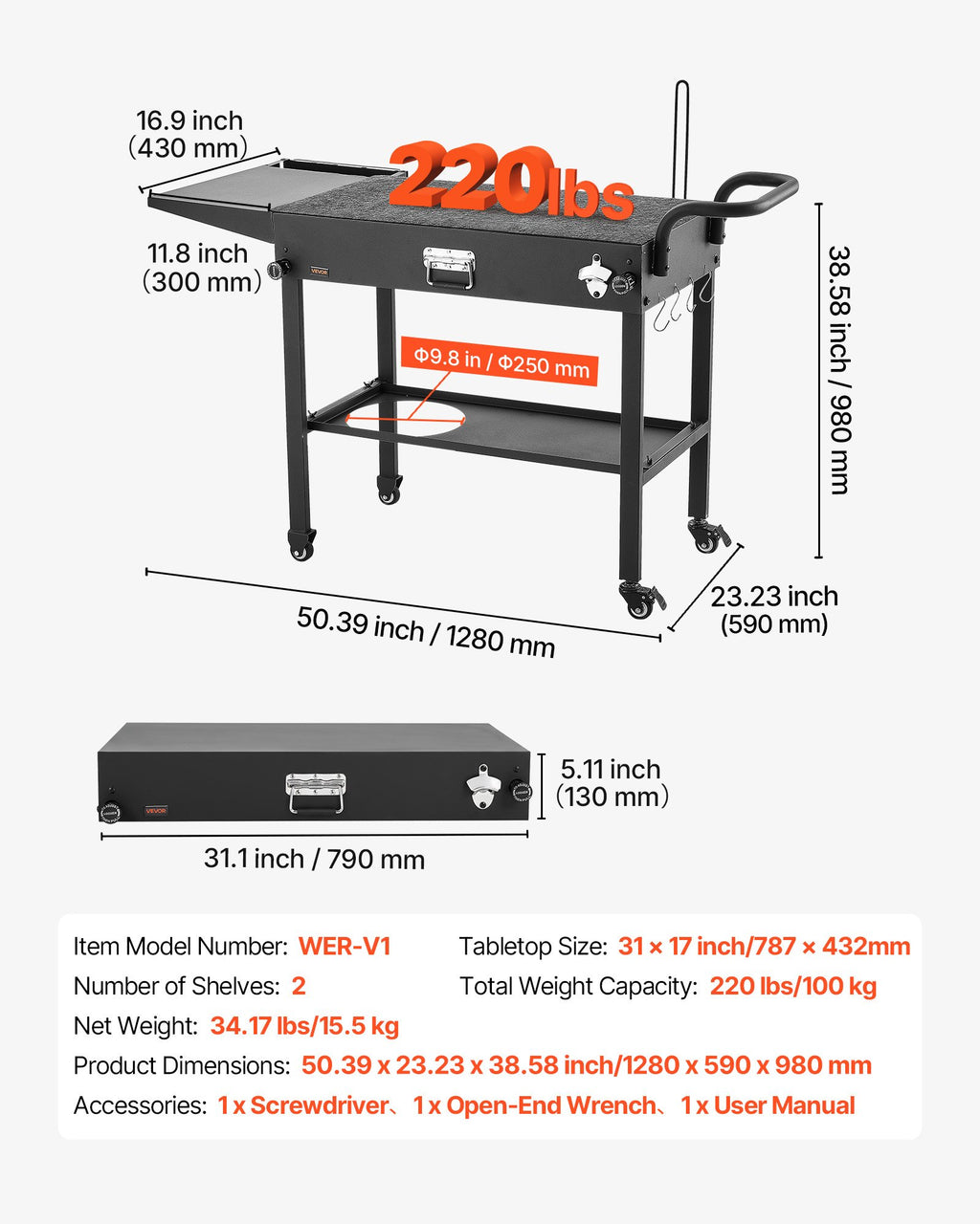 Grill cart work surface