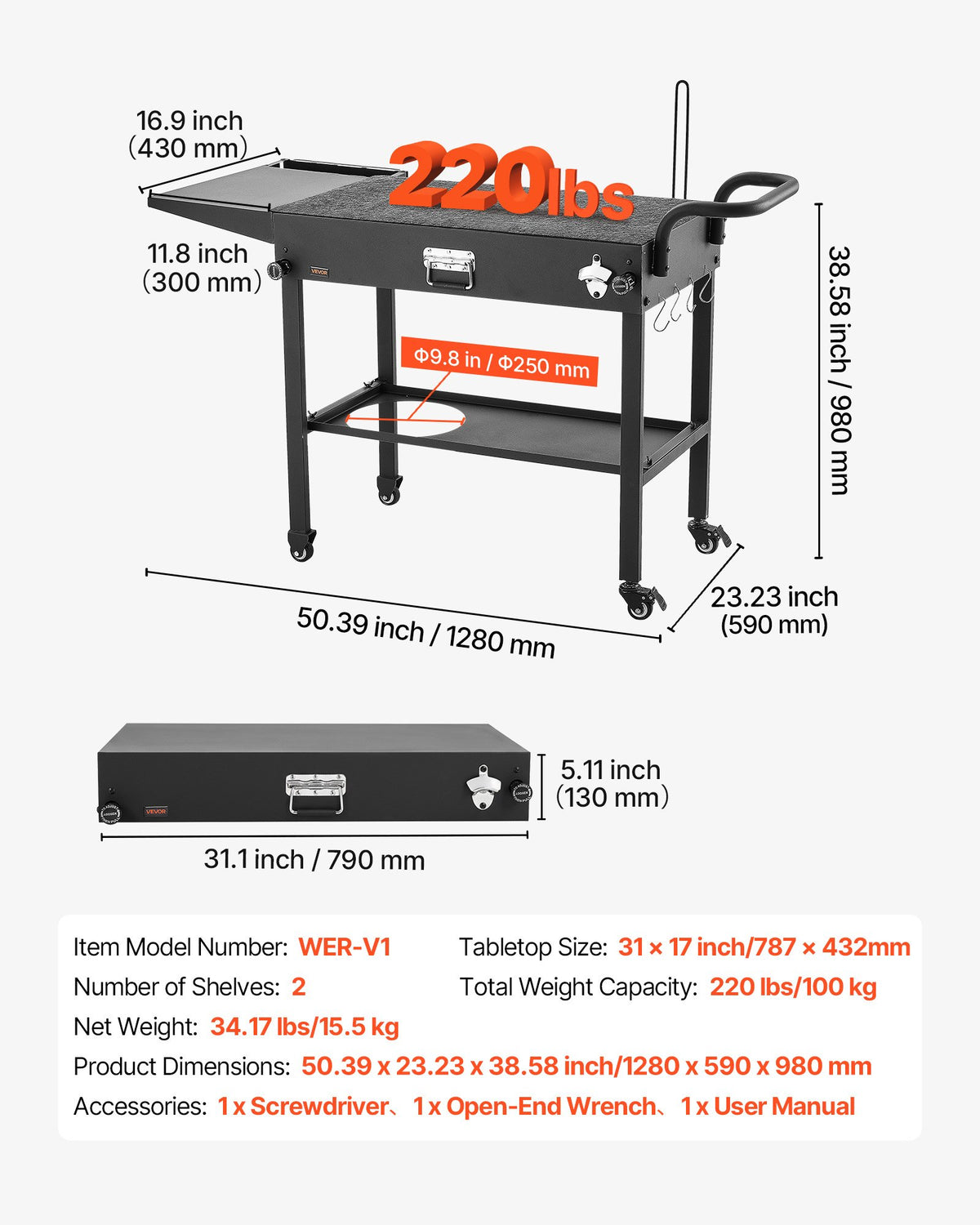 Grill cart work surface