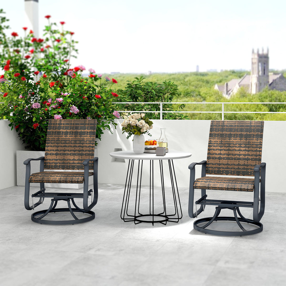 Both chairs on a patio, side table not included