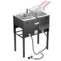 Two-tank propane deep fryer on free-standing frame