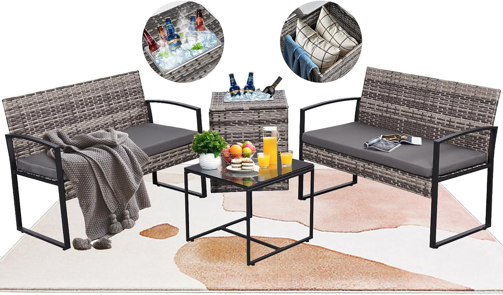 Drinks set out on the cooler table between the chairs