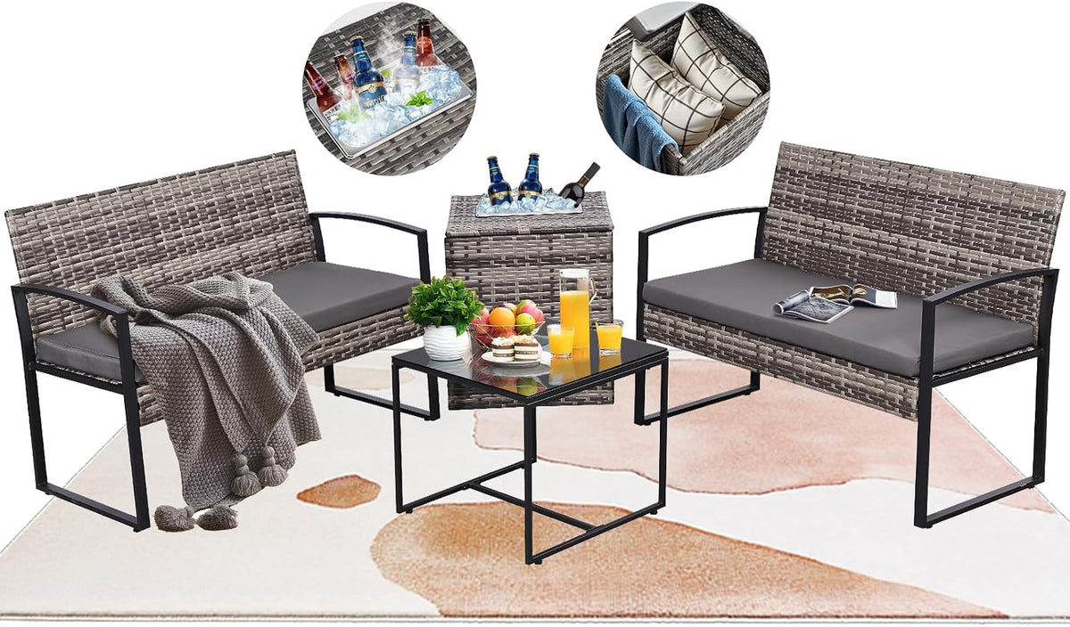 Drinks set out on the cooler table between the chairs