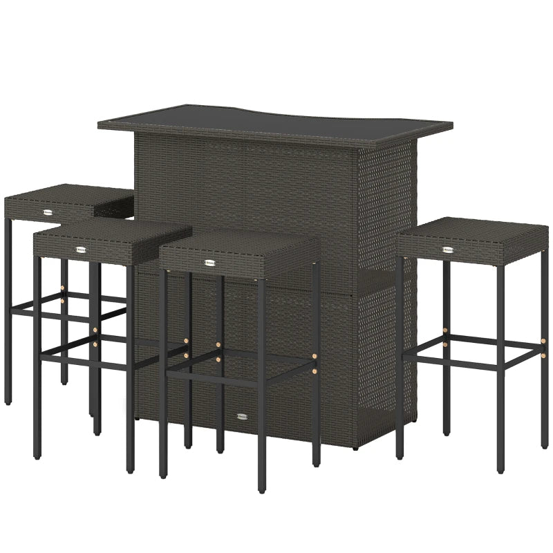 Five piece rattan bar set with high top table and four stools