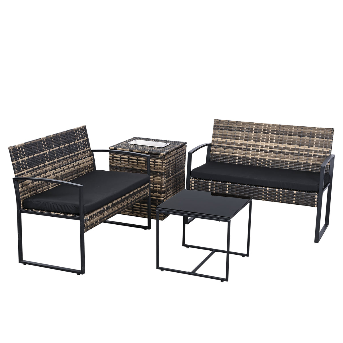 Four-piece patio set with black cushions