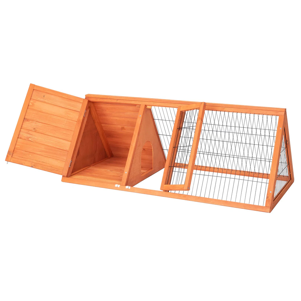 Hutch with the roof panel lifted open