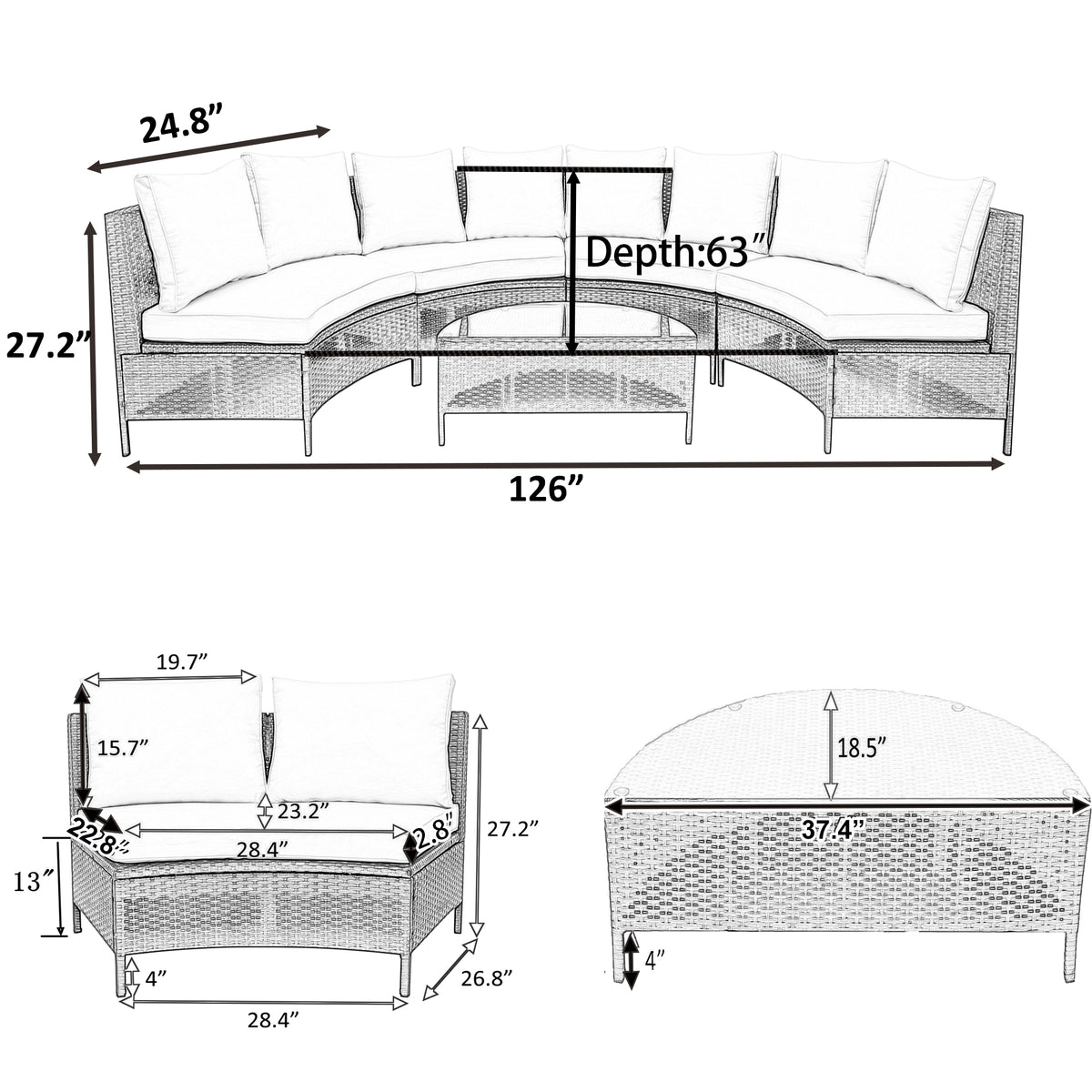 Supplier dimension drawing for the half-moon set