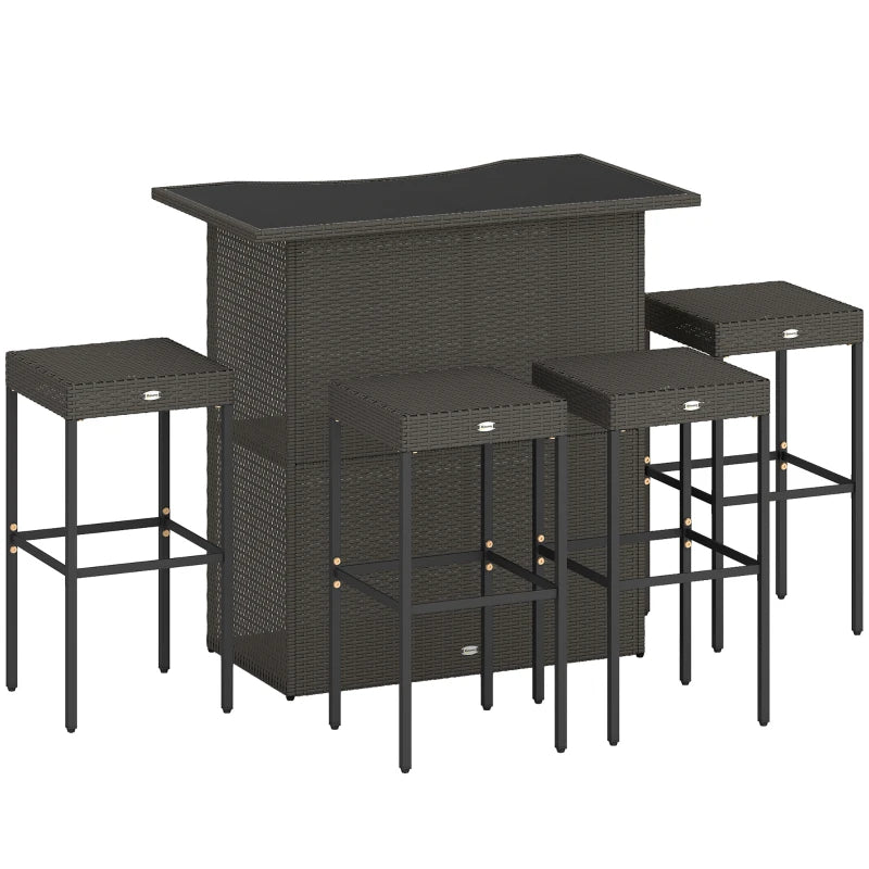 Full five piece bar set on a white background showing the table and all four stools