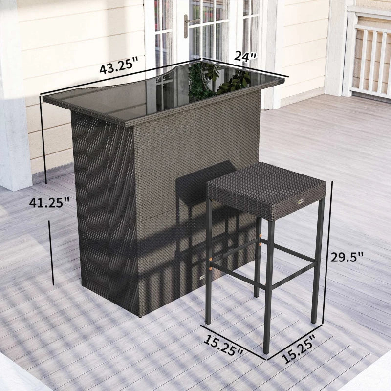 Rattan bar table with two under shelves