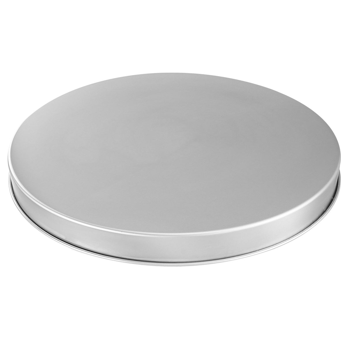 Solid stainless steel fire pit lid, 20 inch, shown from a low angle