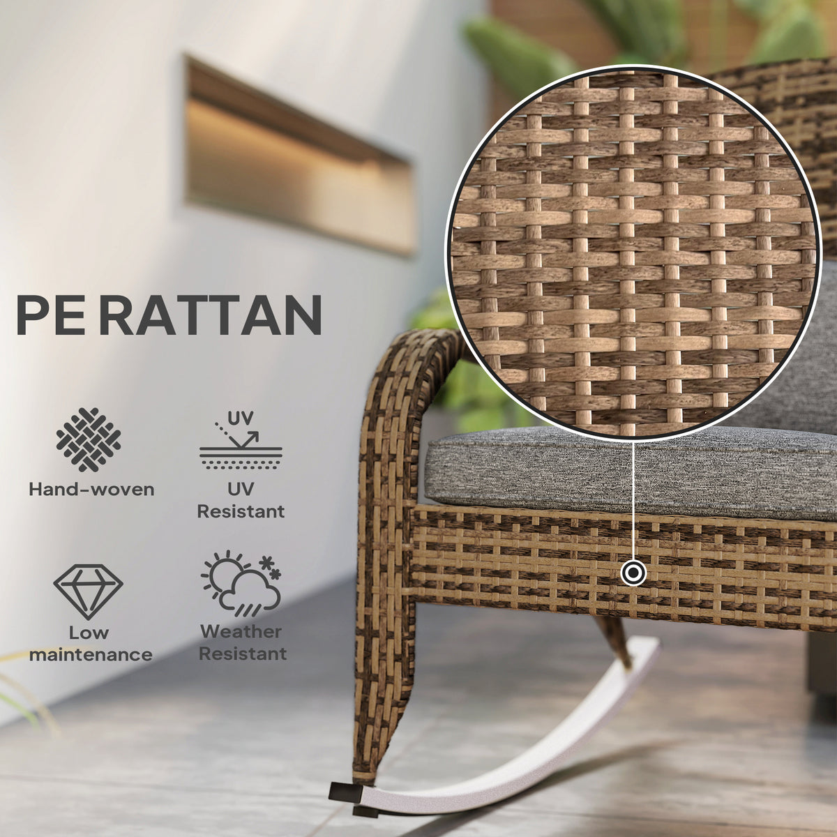 Supplier panel describing the PE rattan weave