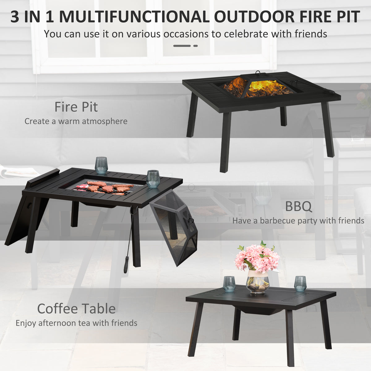 Fire pit with the domed spark screen in place