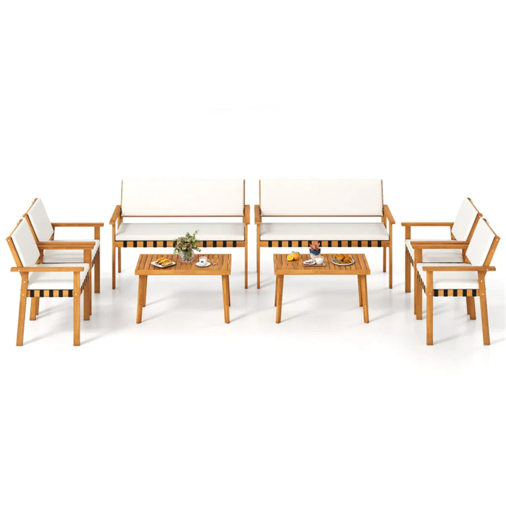Full set shown from the front with cream cushions
